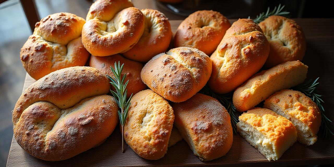 Tavola imbandita con prodotti artigianali da forno per catering