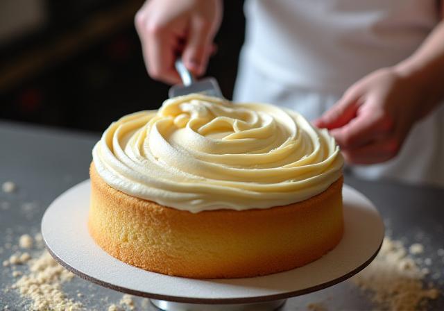 Pasticcere che decora una torta artigianale