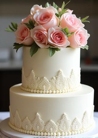 Torta nuziale a tre piani con fiori freschi